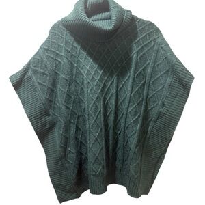 Mia & Tess Womens Green Turtleneck Cable Knit Poncho Sweater OS